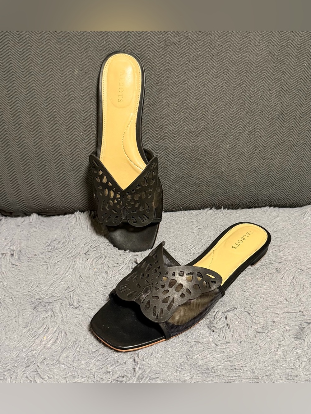 Talbots black slide sandals women’s size 8.5 butterfly open-toe flat sandals